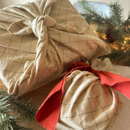 Reusable Gift Wrapping Cloth - Cream Plaid