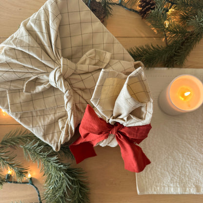 Reusable Gift Wrapping Cloth - Cream Plaid