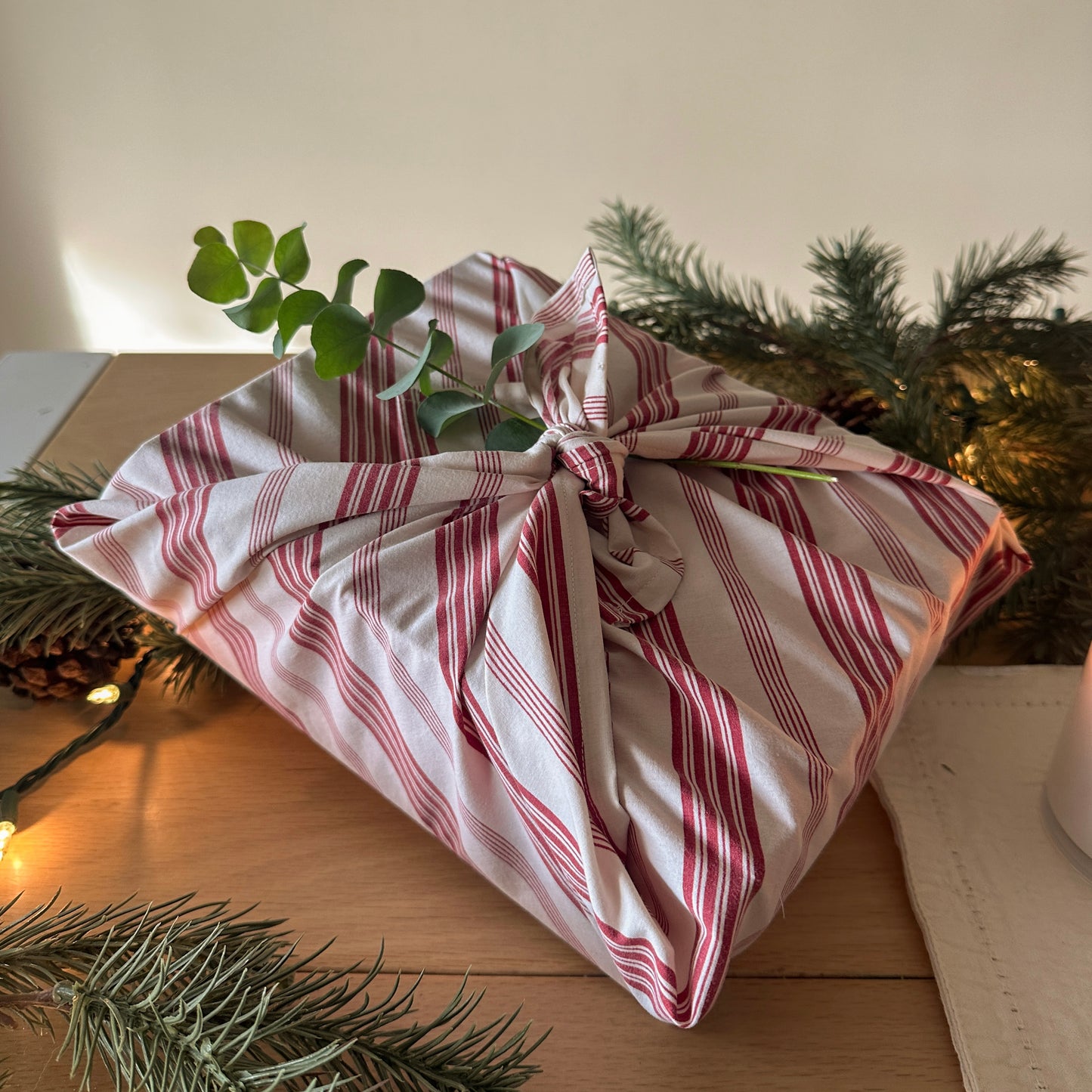 Reusable Gift Wrapping Cloth - Candy Cane Stripe