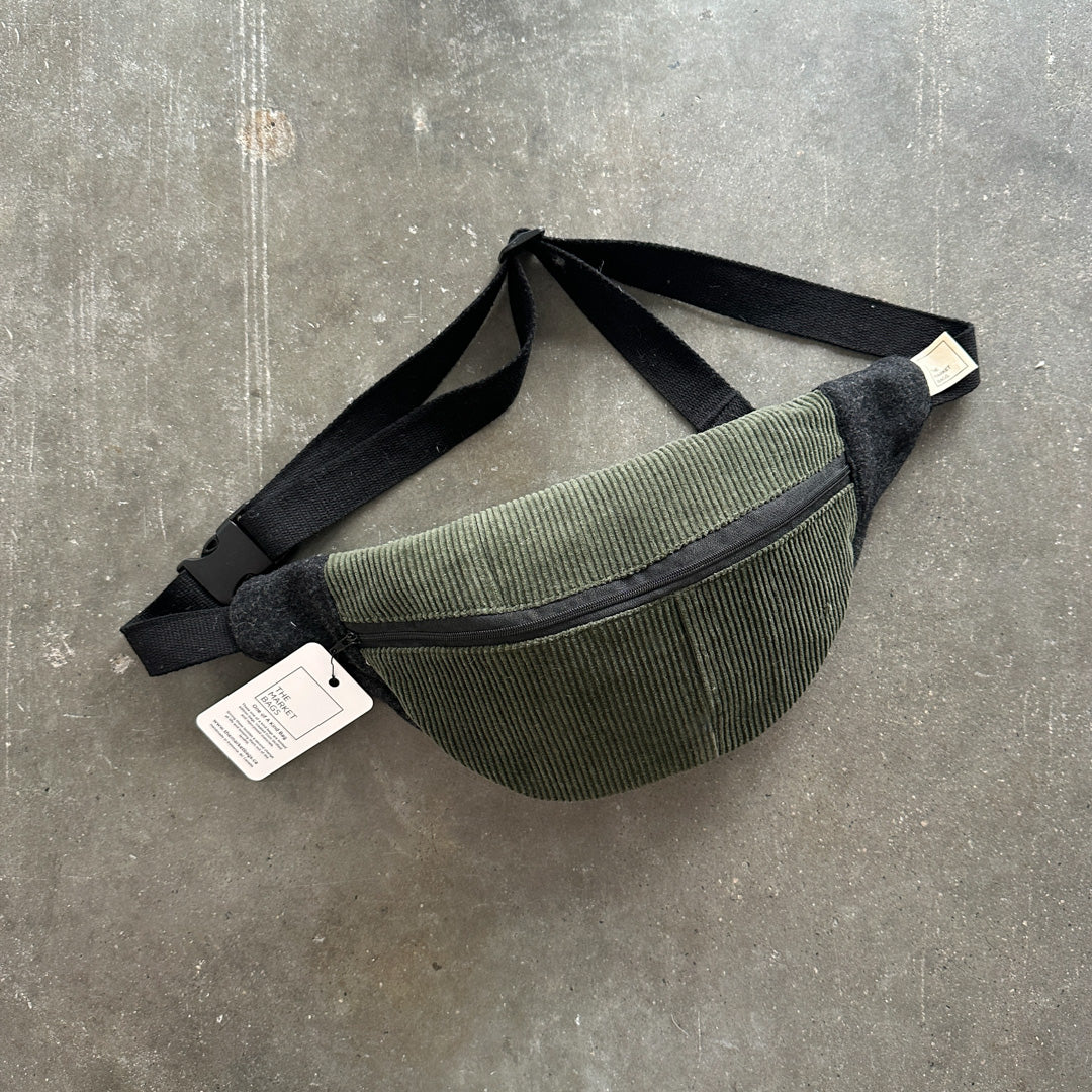 The Cross Body Bag - Green Cord and Charcoal Wool