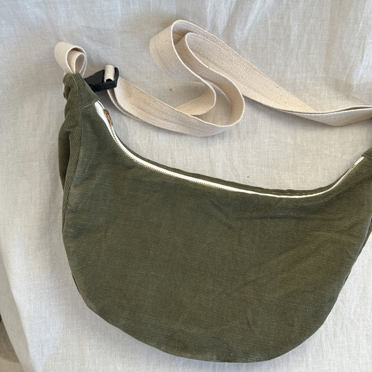 The Crescent Sling Bag - Olive Corduroy