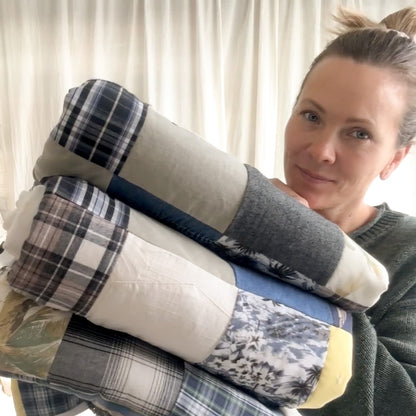 Finished keepsake quilt made from clothing