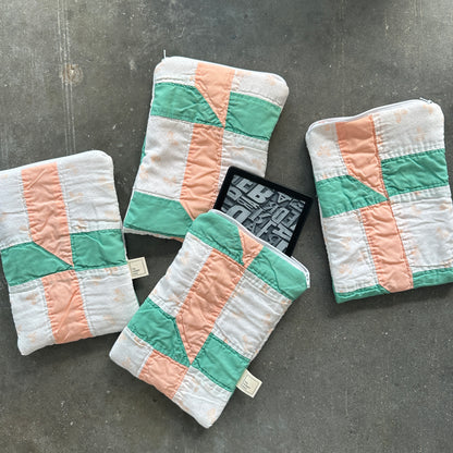 Quilted E-Reader Pouch - Peach & Teal